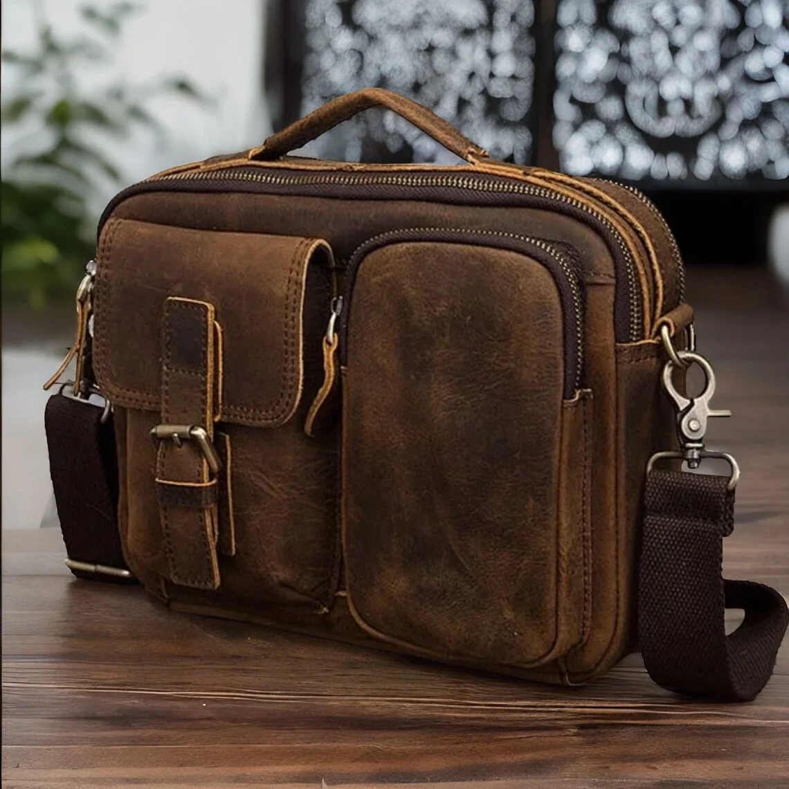 Crazy Horse Leather Laptop Bag Shoulder Laptop Briefcase For Men Handcrafted By Adimani, MacBook Office Executive Bag