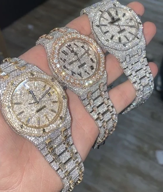 Высококачественные стильные алмазные часы оптовая продажа индивидуальный логотип OEM нержавеющая сталь кварцевые с муассанитом для мужчин и женщин