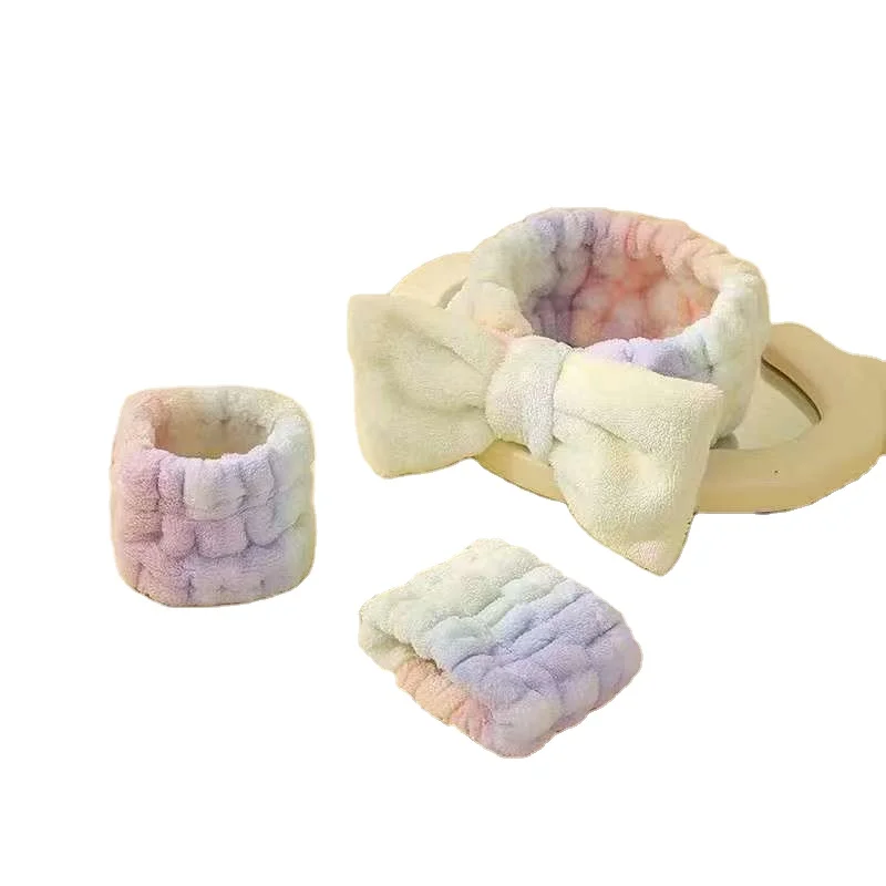 Wholesale Various Color Bowknot Girls Makeup Face Hair Band Flannel Face Wash Hair Band