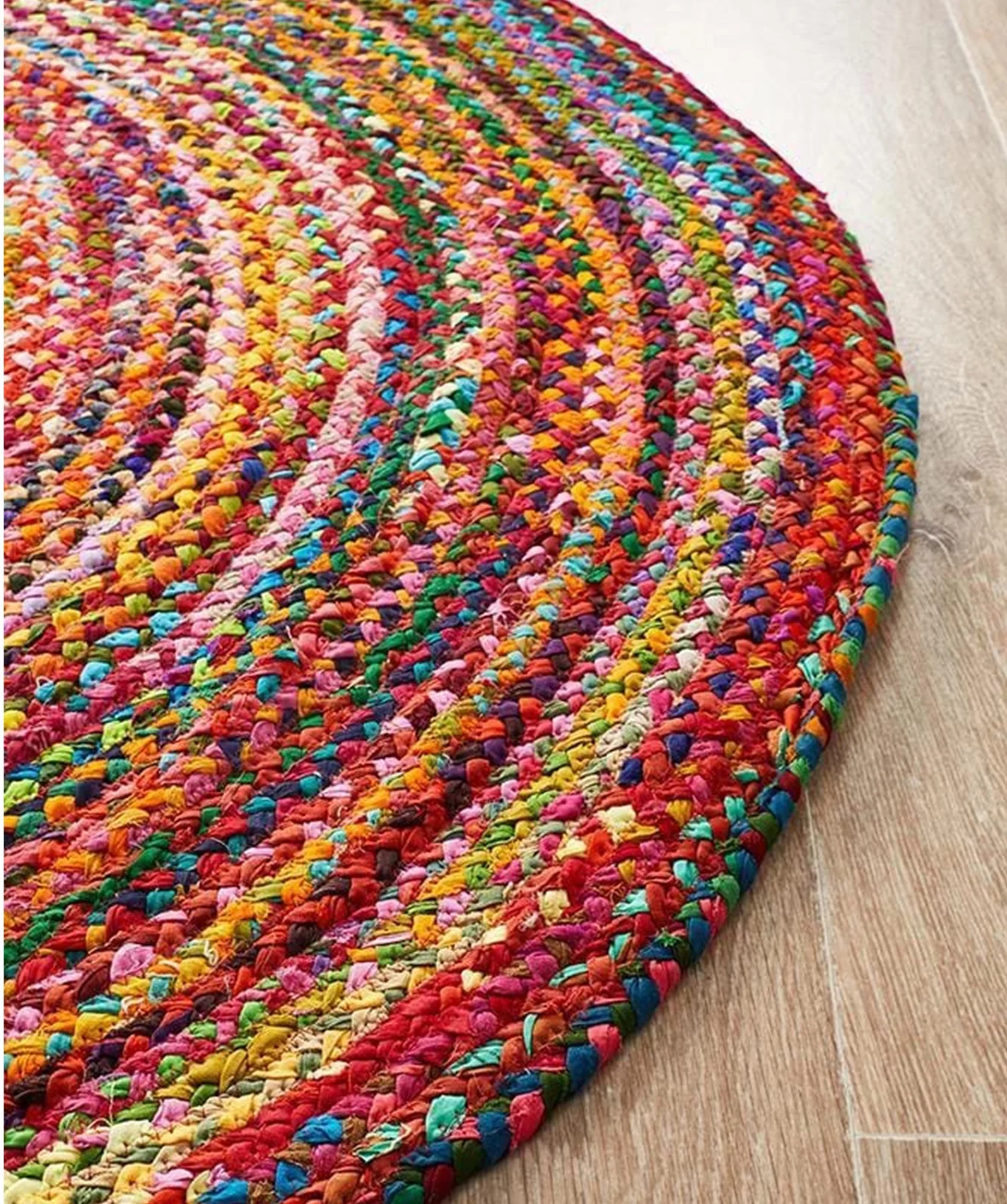 Indian Wholesale Multi Braided Multi Color Cotton Chindi Round Area Rugs Designer Circular Cotton Floor Bed Room Rugs Mat