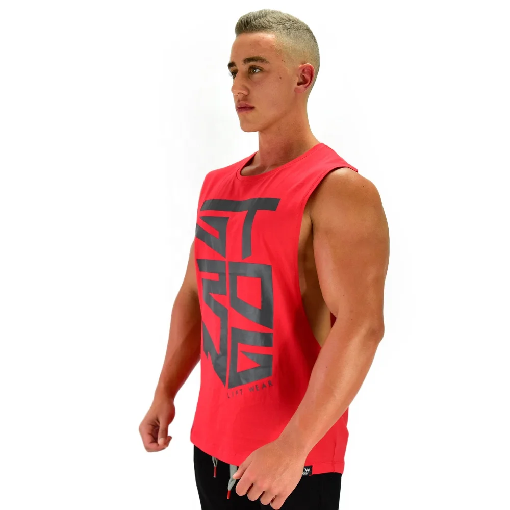 
White Loose gym man tank top bodybuilding custom logo printing training weight lifting men singlet sports wear 