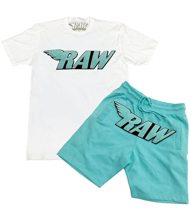 
whole sale 100%cotton unisex custom 3d chenille patches colorful letters casual towel embroidery two piece short and shirt 