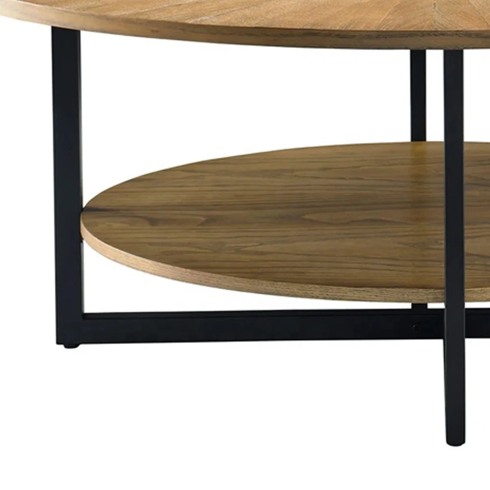 Modern Coffee Table Oval Solid Teak Wood With Natural Finish and Black Leg