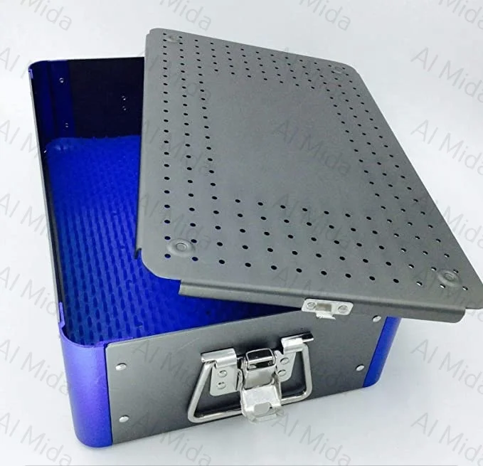 Aluminium Alloy Sterilization Tray case with Silicone mat Surgical Instrument By Al Mida