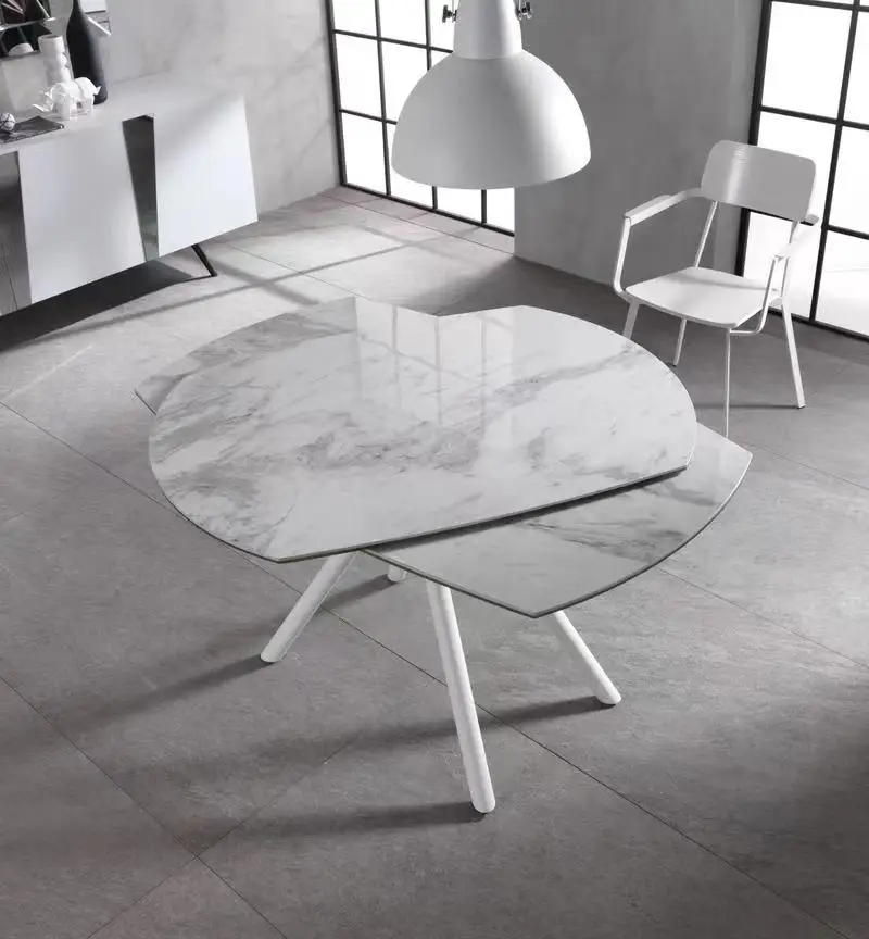 Sintered Stone Top Metal Legs Nordic Modern Extension Extendable Rectangular Dining Table
