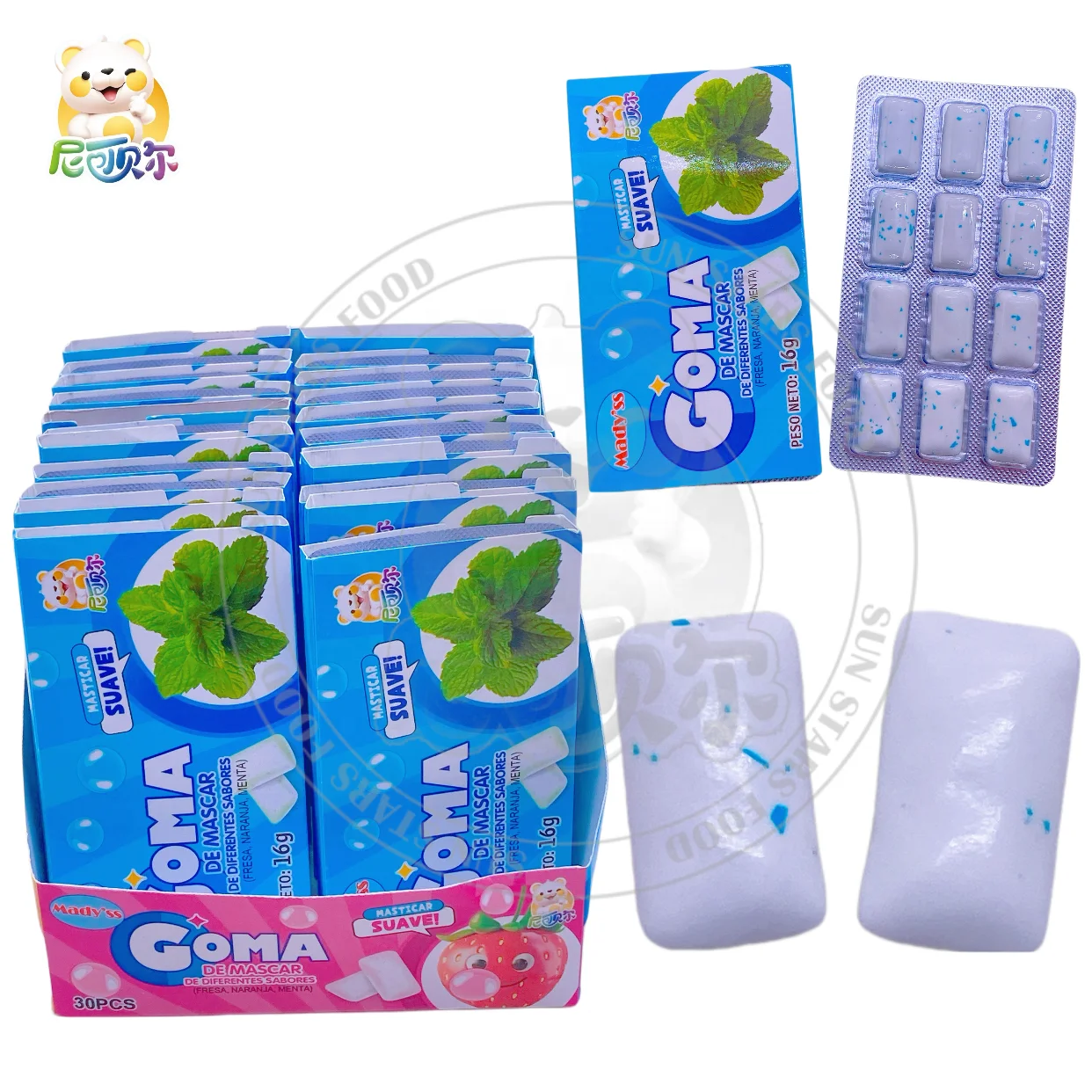 Private Label Strong Mint & Fruity Blended Flavor Chewing Gum No Bitter Caffeine Box Packaging