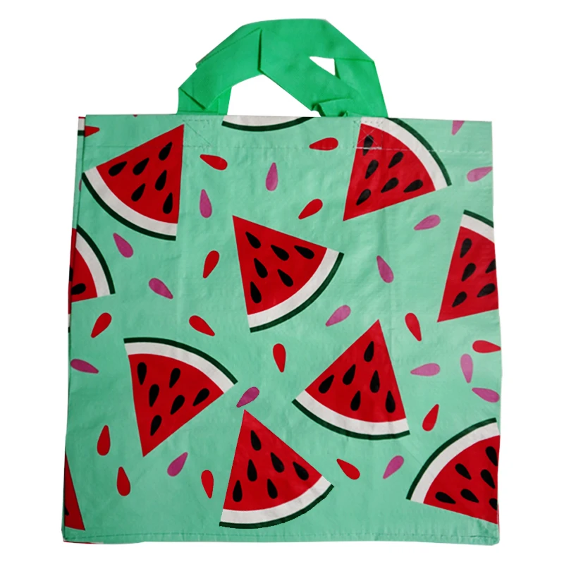 Friendly reusable grocery recycled ecobag pp woven bags laminated woven fabric carry shopping bag with custom print logo