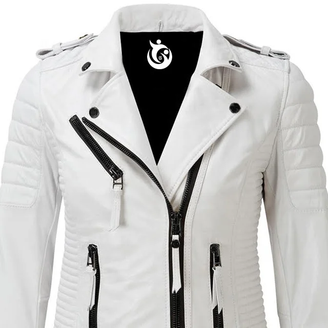 2021 New Spring white genuine Leather Ladies Sheepskin Biker Jacket A Variety Of Color Ladies Leather Jackets