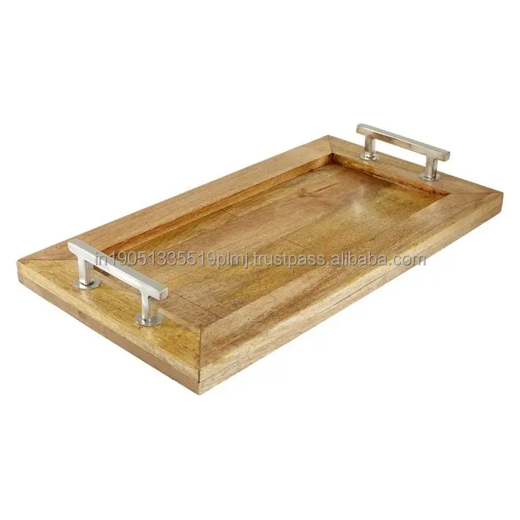 Customizable Antique Rectangle Serving Tray with Metal Handles Top Home Decor Snack Tray Wholesale Exporter from India