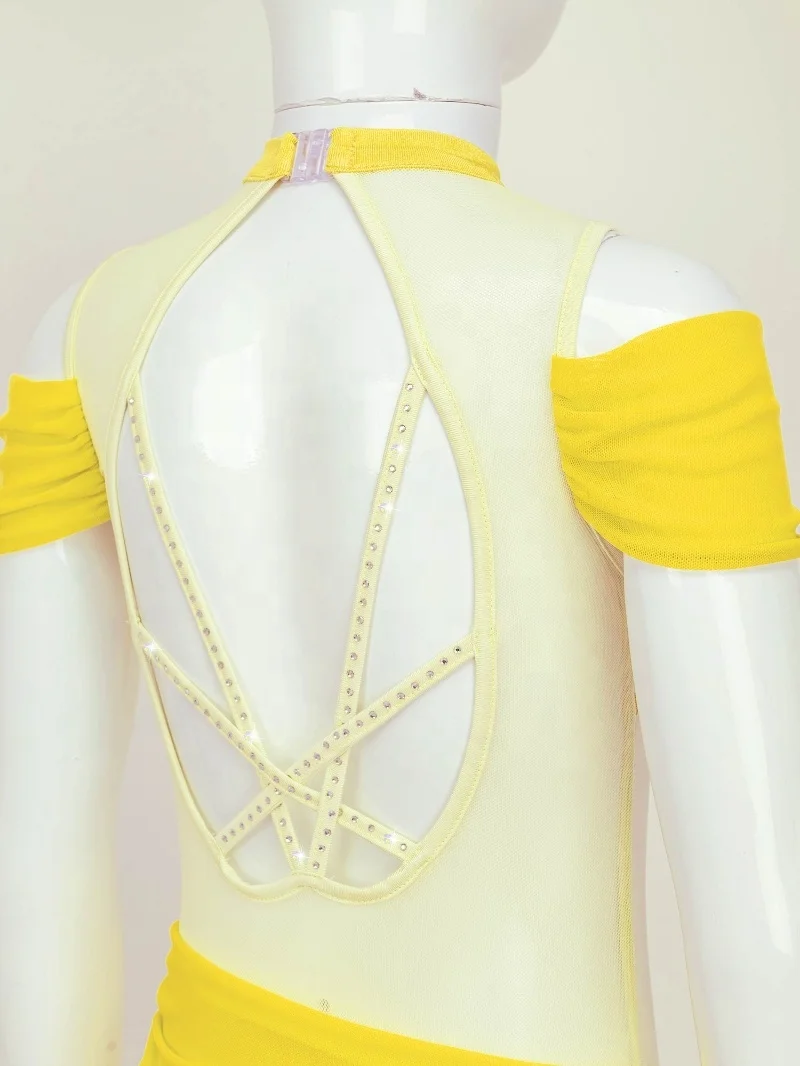 6-16 Years Kids Girls Stylish Clothing Sleeveless Off-Shoulder Dance Costumes Lyrical Bodysuits Style Dance Leotards