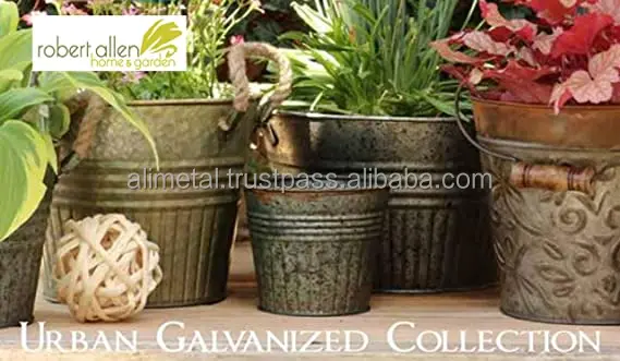 Garden flower pots and planters Round Tub Aged Nickel for enhance yours garden decorations Customizable