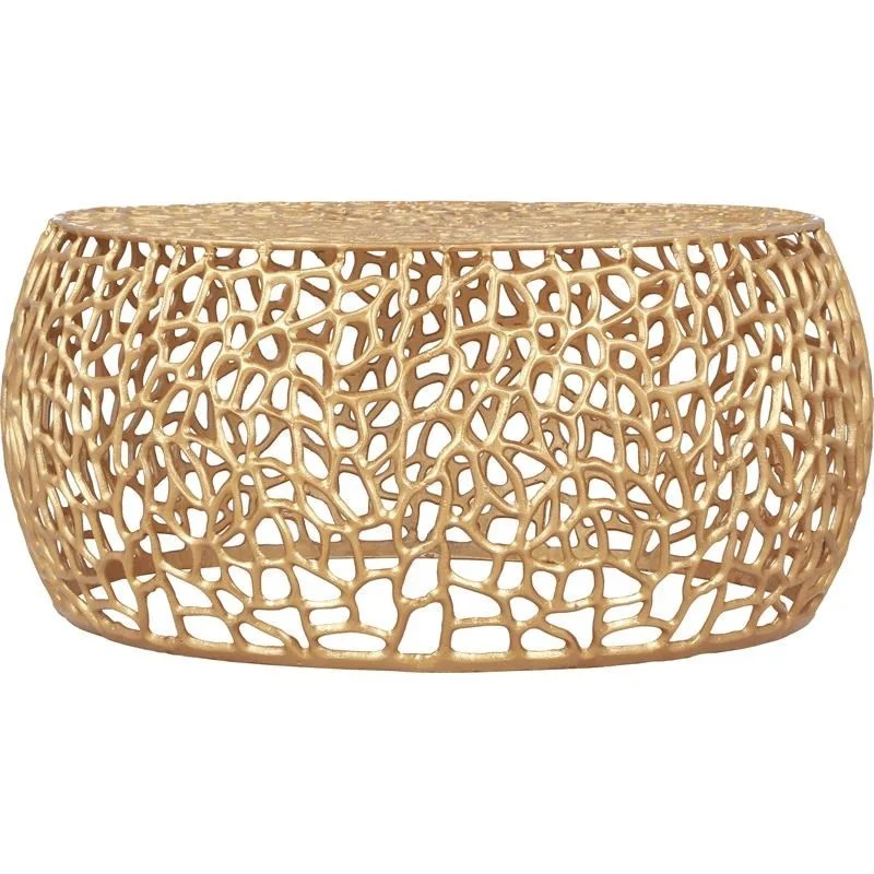 New Collection Modern Contemporary Solid Aluminum Round Mesh Coffee Table with Intricate Design Gold Finished