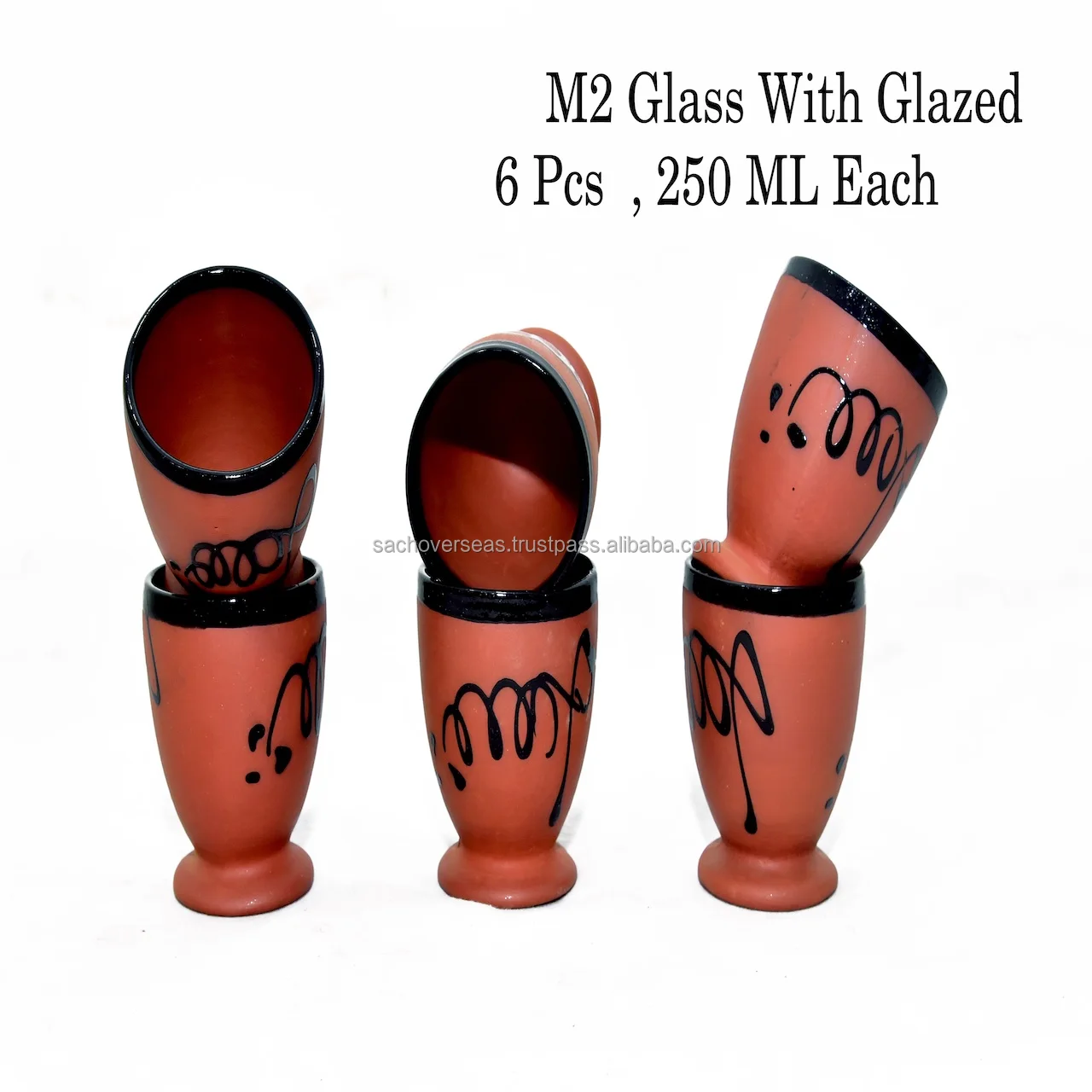 Hot Selling Indian Terracotta Glazed Clay Beer Mugs Set of 6 Pieces  250 Ml , Eco-Friendly Clay Glass