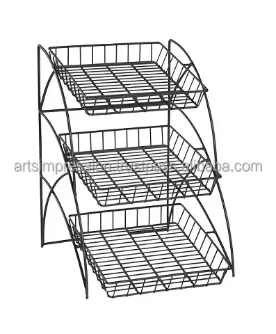 metal black three tier wire Basket for Kitchen Cabinet with custom handle Storage Basket Metal Wire basket With fine quality