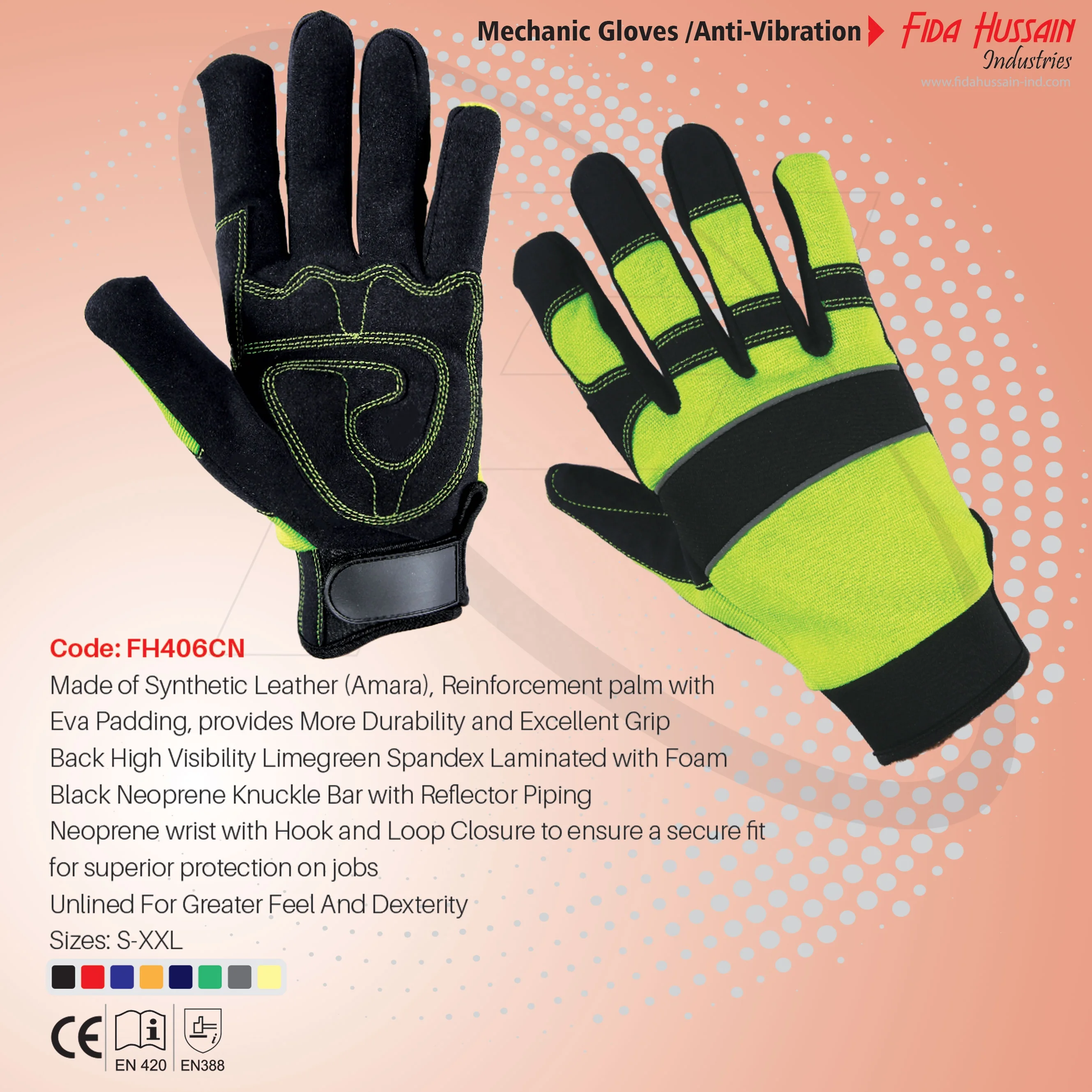 Extreme Grip Leather Gloves Wholesale Iron High Performance Durable Protective colorful Mechanic Leather Gloves from Pakistan