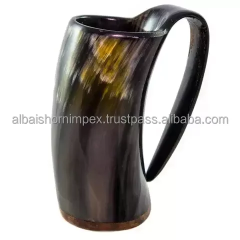 Viking drinking horn & horn mug for beer food safe no leaks customized all size with iron horn stand tankard