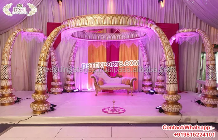 Royal Golden Carved Jodha Akbar Mandap Set Royal Palace Jodha Akbar Wedding Mandaps Hindu Wedding Imperial Mandap Manufacturers
