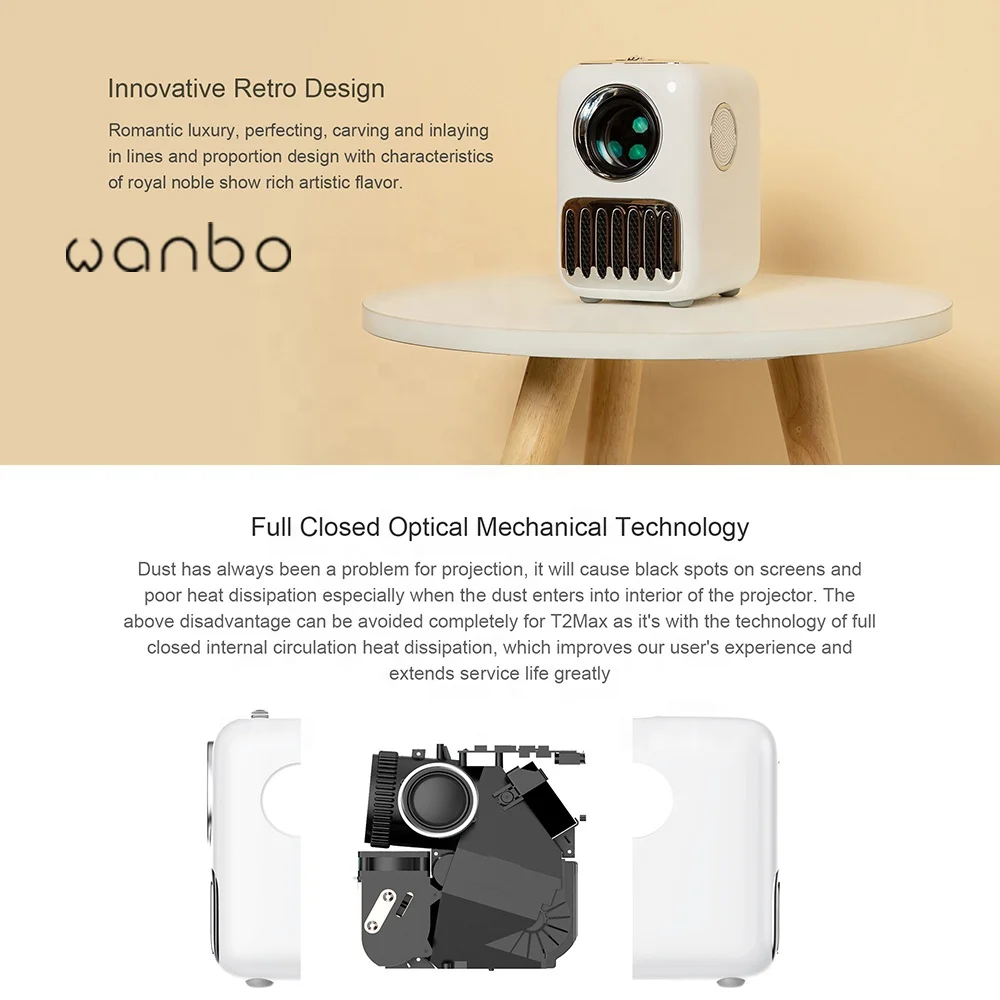 Wanbo t2r max 4k bluetooth pico кино все в одном наружный проектор для домашнего кинотеатра светодиодный мини