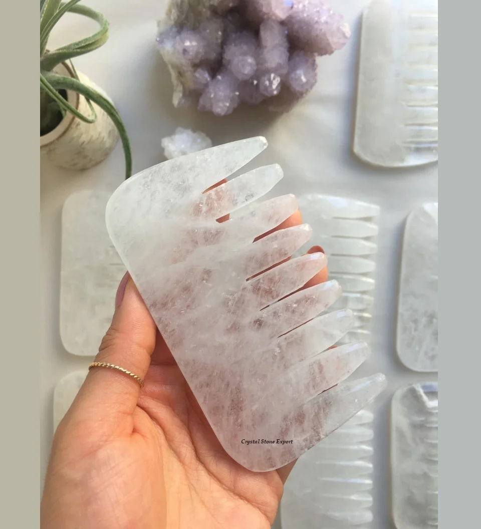 Natural Clear Quartz Crystal Massage Comb Crystal Hair Comb