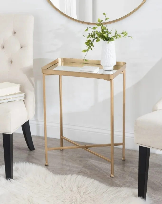 Зеркальный поднос, Золотистый металлический верхний боковой стол, Прямоугольная форма, мебель для дома, гостиной и спальни