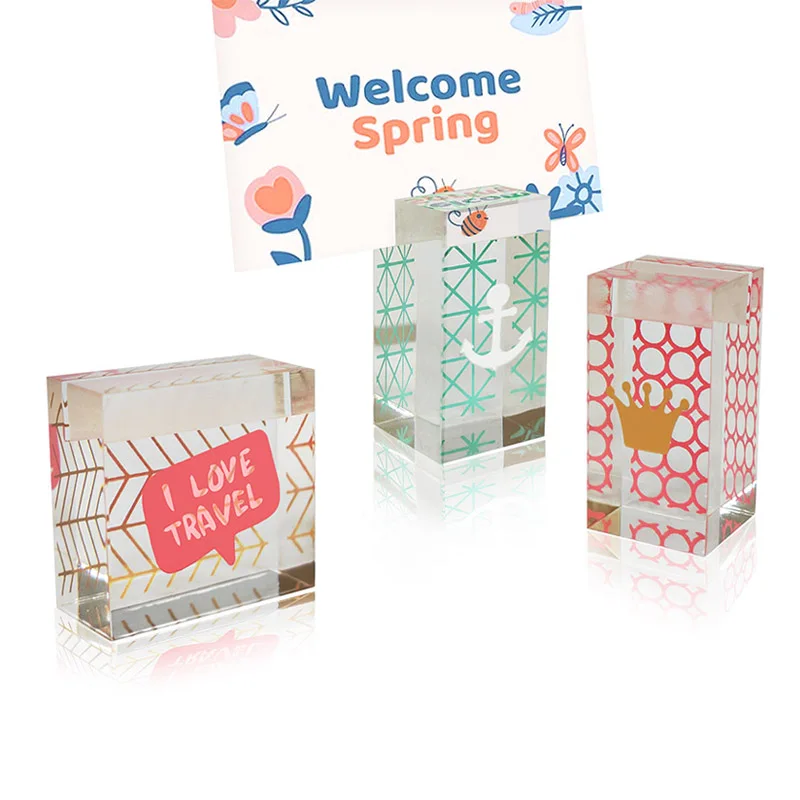 HOT Home Acrylic Clear Acrylic Base Cube Block Slotted  Stand Card Holder Note Display Holder