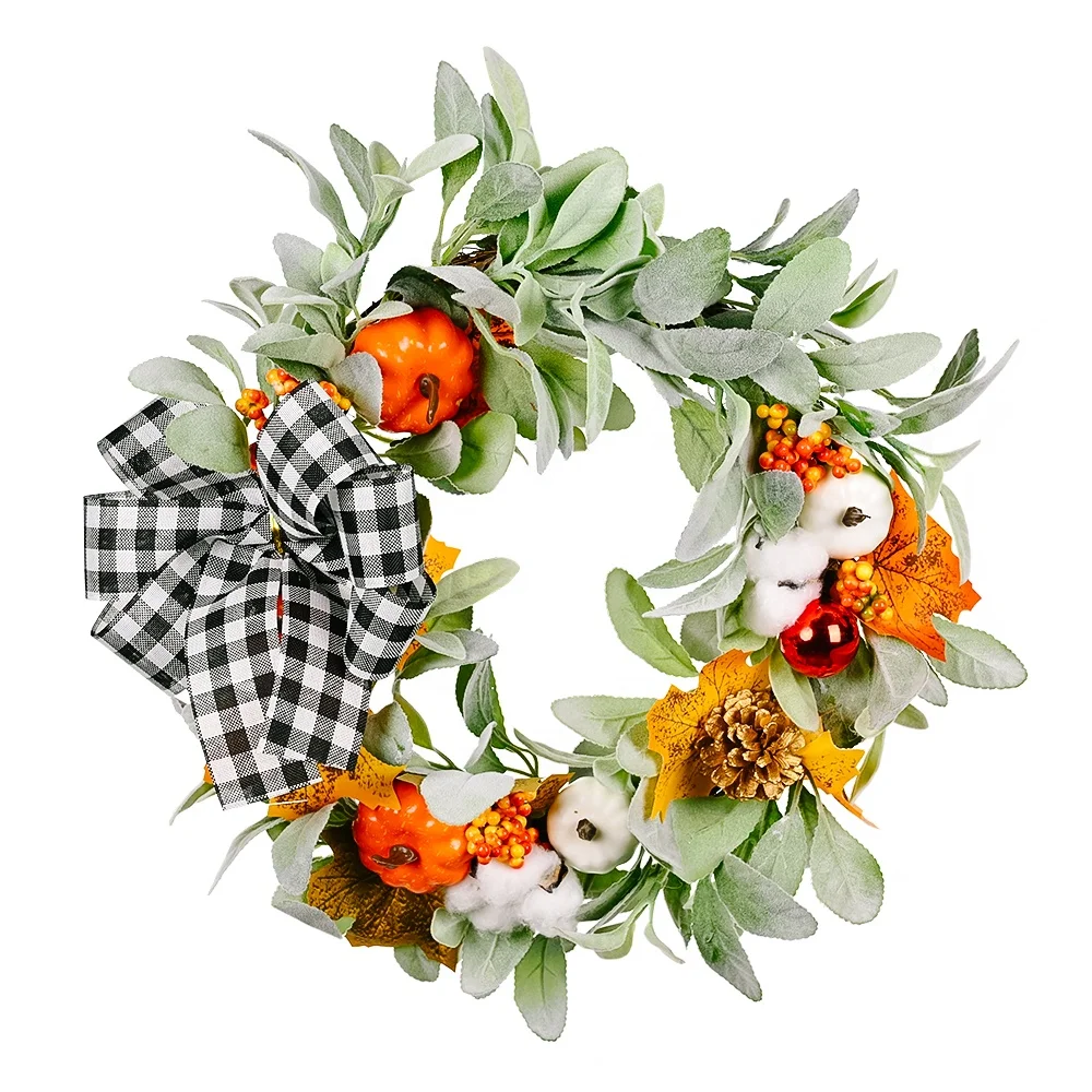 Fall Pumpkin Greenery Wreath With Bow