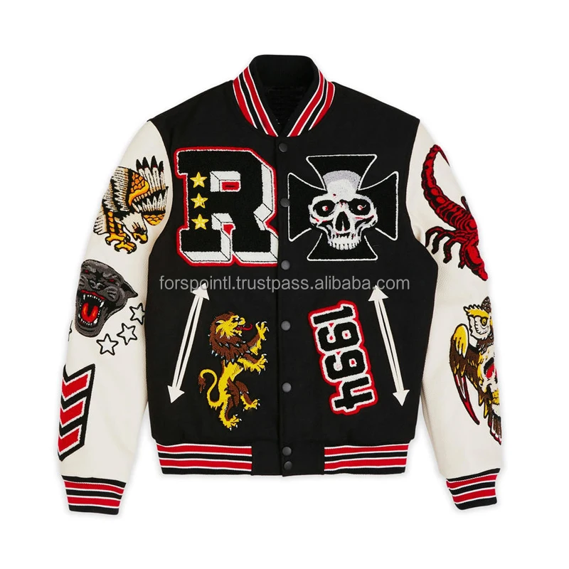 Custom wholesale chenille embroidery leather sleeves baseball bomber Letterman jacket