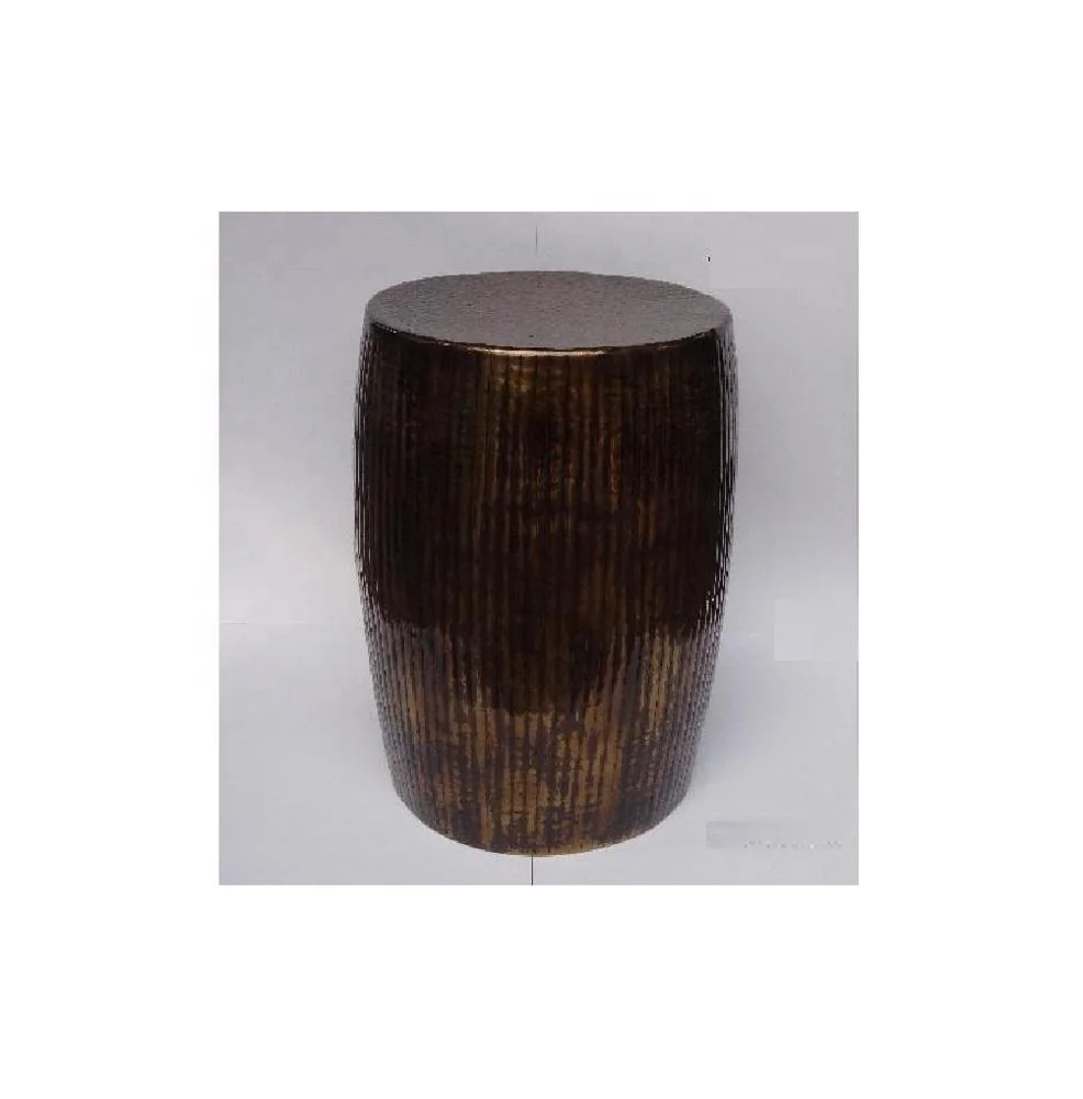 SMALL ALUMINIUM STOOL GREY COLOR SQUARE SHAPE. Modern Metal Accent Coffee Table Drum Shape With Round Top For Garden & Living Ro