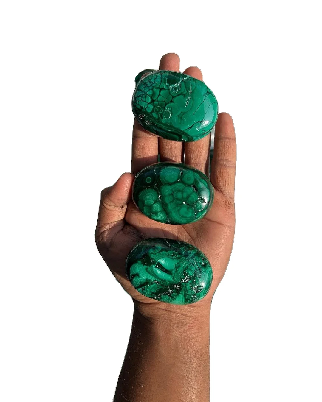 Genuine Shiny Polished Malachite Crystal Palm Stones Natural Semi-Precious Healing Energy Stone Wholesale Decorative Sale