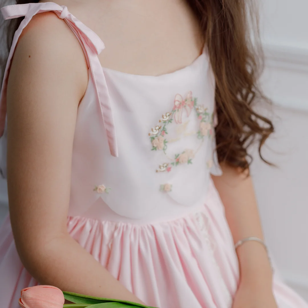 New Collection Summer Autumn 2024 Embroidery Beading Sleeveless Wholesale Pink Dress For Baby Girl Kid Fashion-Auria