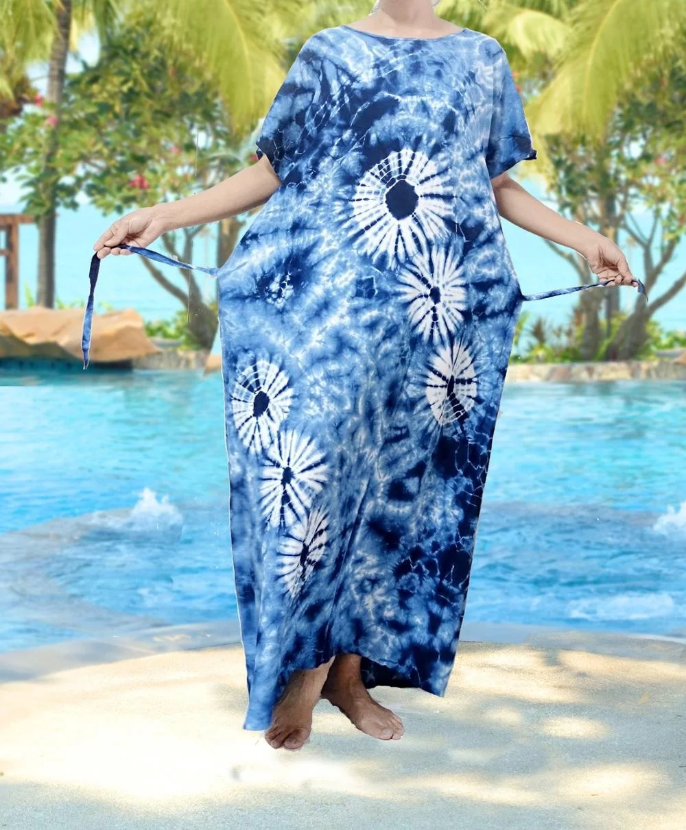 vintage retro thai style HIPPIE BOHO tie dye handmade kimono kaftan maxi plus size dress
