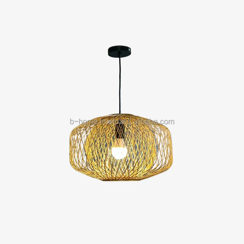 Pendant Light Hanging Lights  Boho Dimmable, Bamboo handicraft Lamp Shade, Plug in Ceiling Light Fixture for Living Room Bedroom
