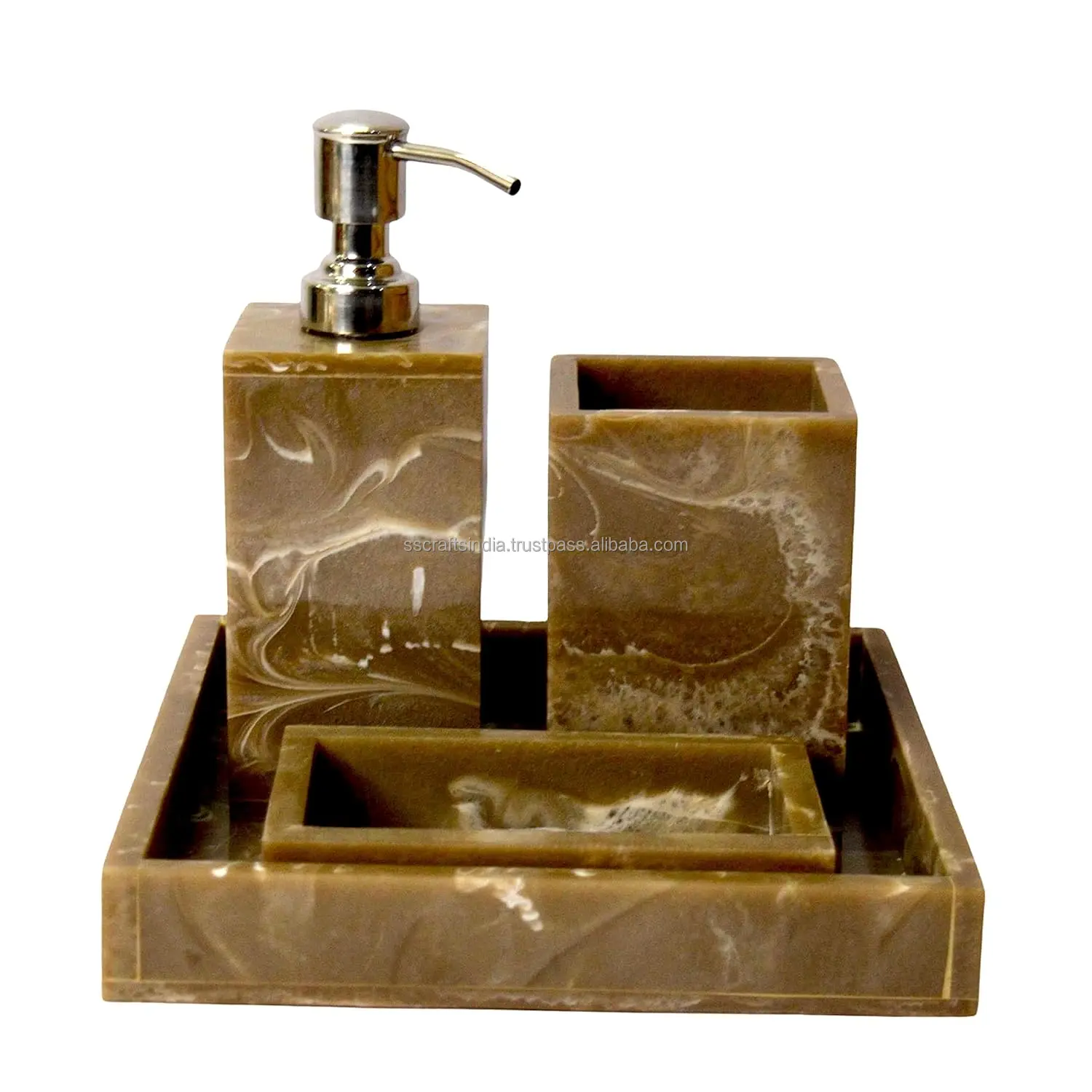 Resin Bathroom Sets Soap Dish with Tooth Brush Holder & Dispenser Bathroom Accessories Made of Resin Bathroom Set of 4 Wholesale