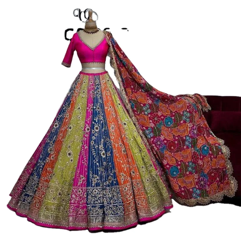 Лидер продаж новая дизайнерская лиса жоржет lehenga choli с bloluse & dupatta для женщин индийская Свадебная последняя коллекция