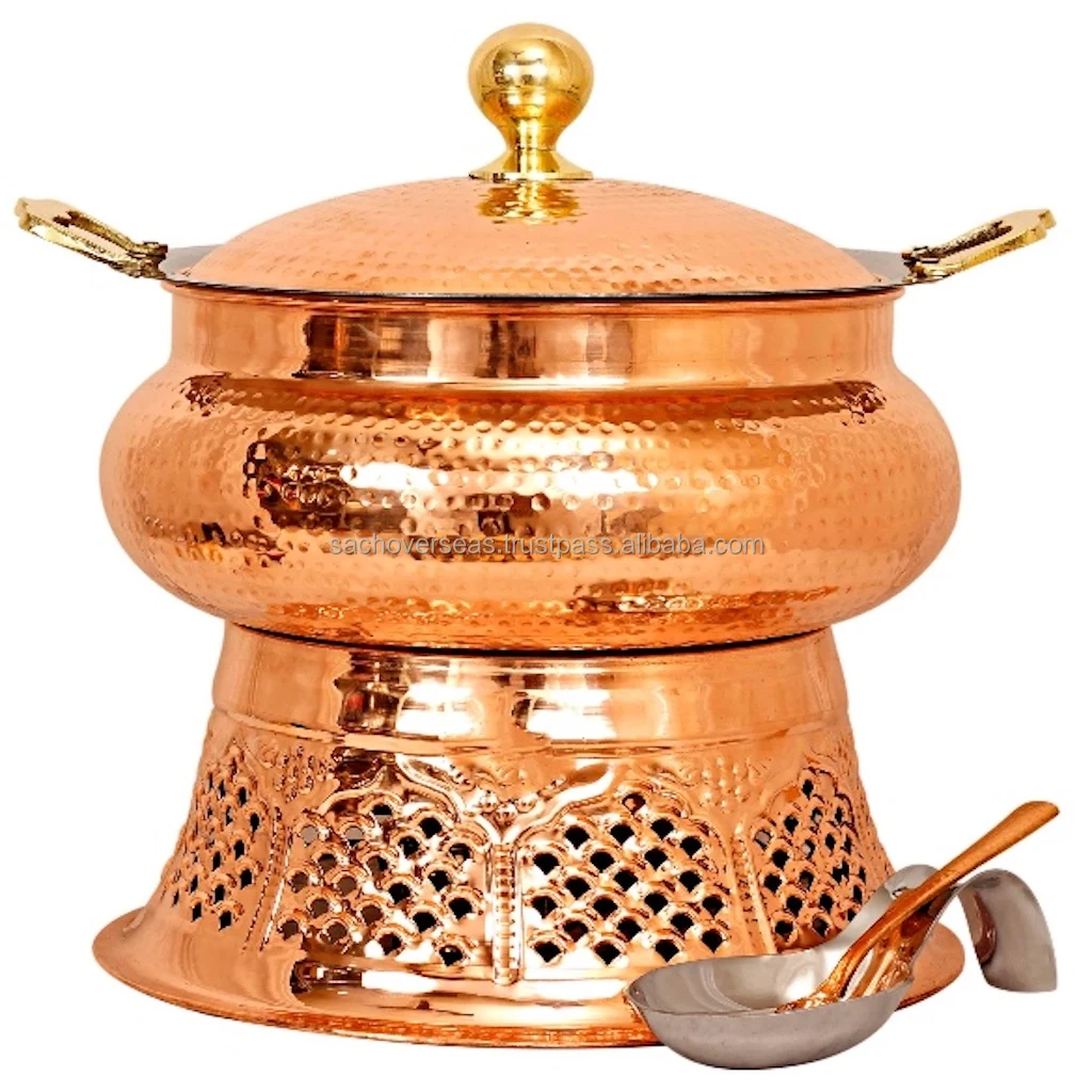 Topseller Indian Handcrafted Copper Chafing Dish with Fuel Gel Stand and Lid Holder