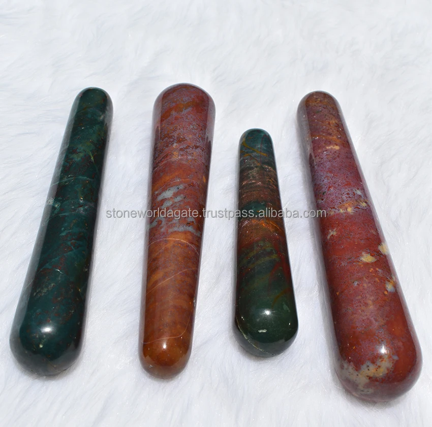 Crystal Bloodstone Massage Wand, Smooth Polished Wand Massager Wholesale Bloodstone Wand for Sale Form Stone World Agate Natural