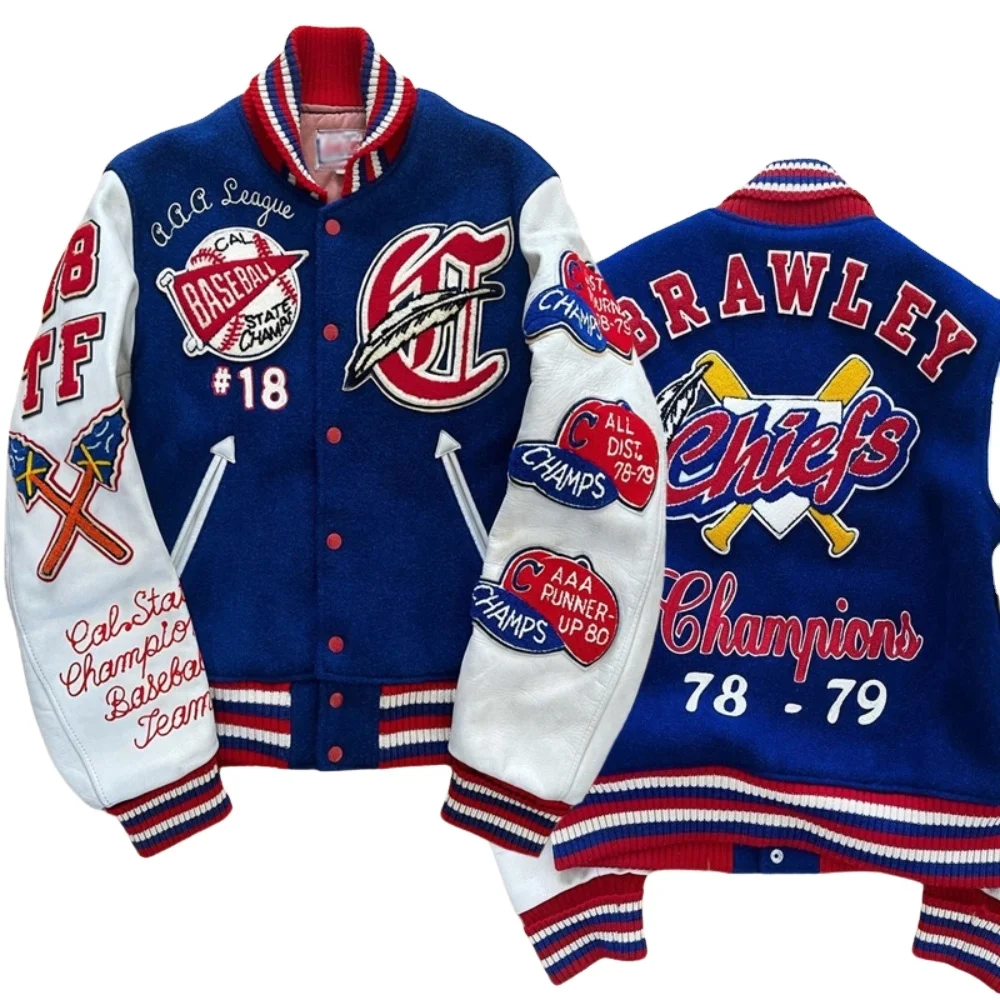 Custom Plus Size Mens Letterman Jacket Embroidered Leather Sleeves Streetwear Bomber with Square Collar Classic Varsity Coat