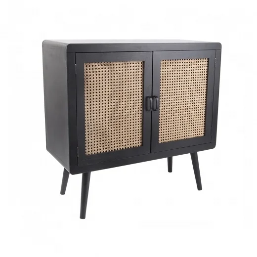 High end 2 door rattan front wooden cabinet made in Vietnam