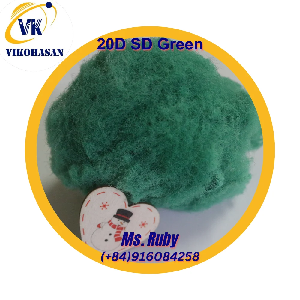 Высококачественное Полиэфирное штапельное волокно 20D SD зеленое 100% полиэфирное твердое переработанное VIKOHASAN 1.2D-20D несиликонизированное