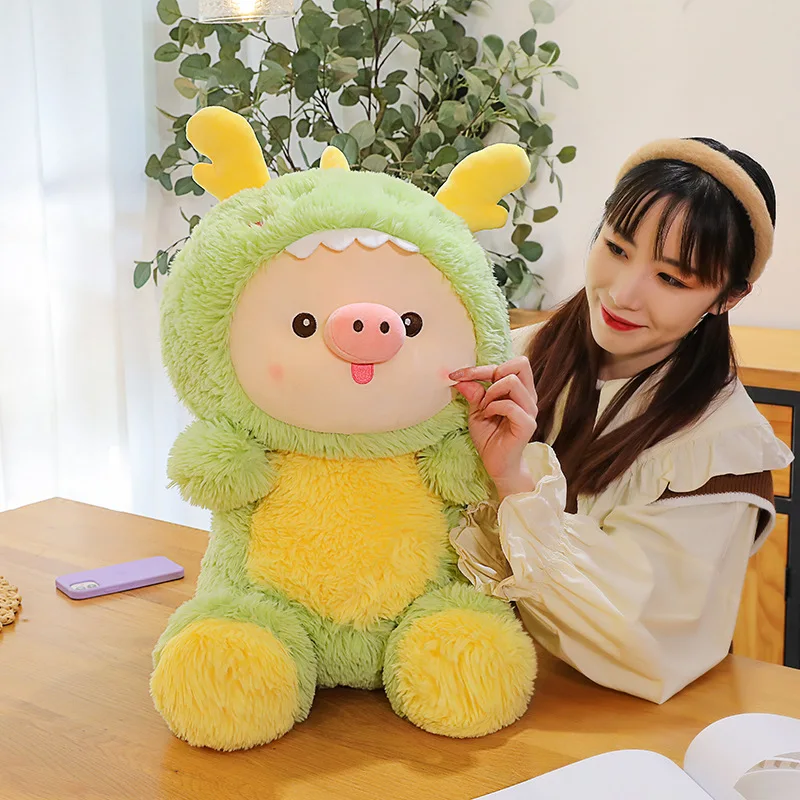 New Kawaii Cartoon Piggy Doll Big Plush Toy Gift Pillow Unisex Little Dragon Bed Pillow Mesh Lining for Stress Relief