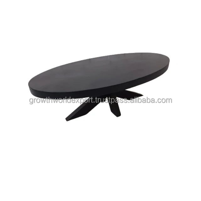 Best Industrial Oval Shape Black Coffee Table Rough Mango Wood 125 CM Furniture