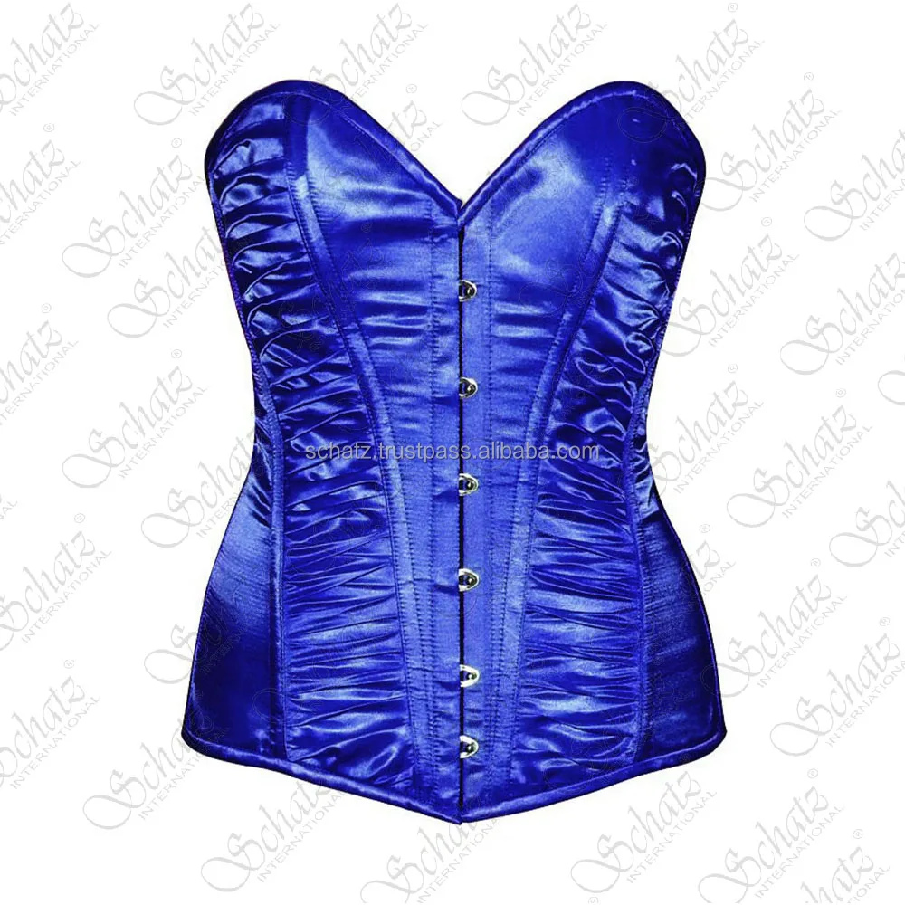 New Arrival 2024 Overbust Steel Boned Black Satin Corset With Gathered Fabric Fashion And Club Wear Black Corset