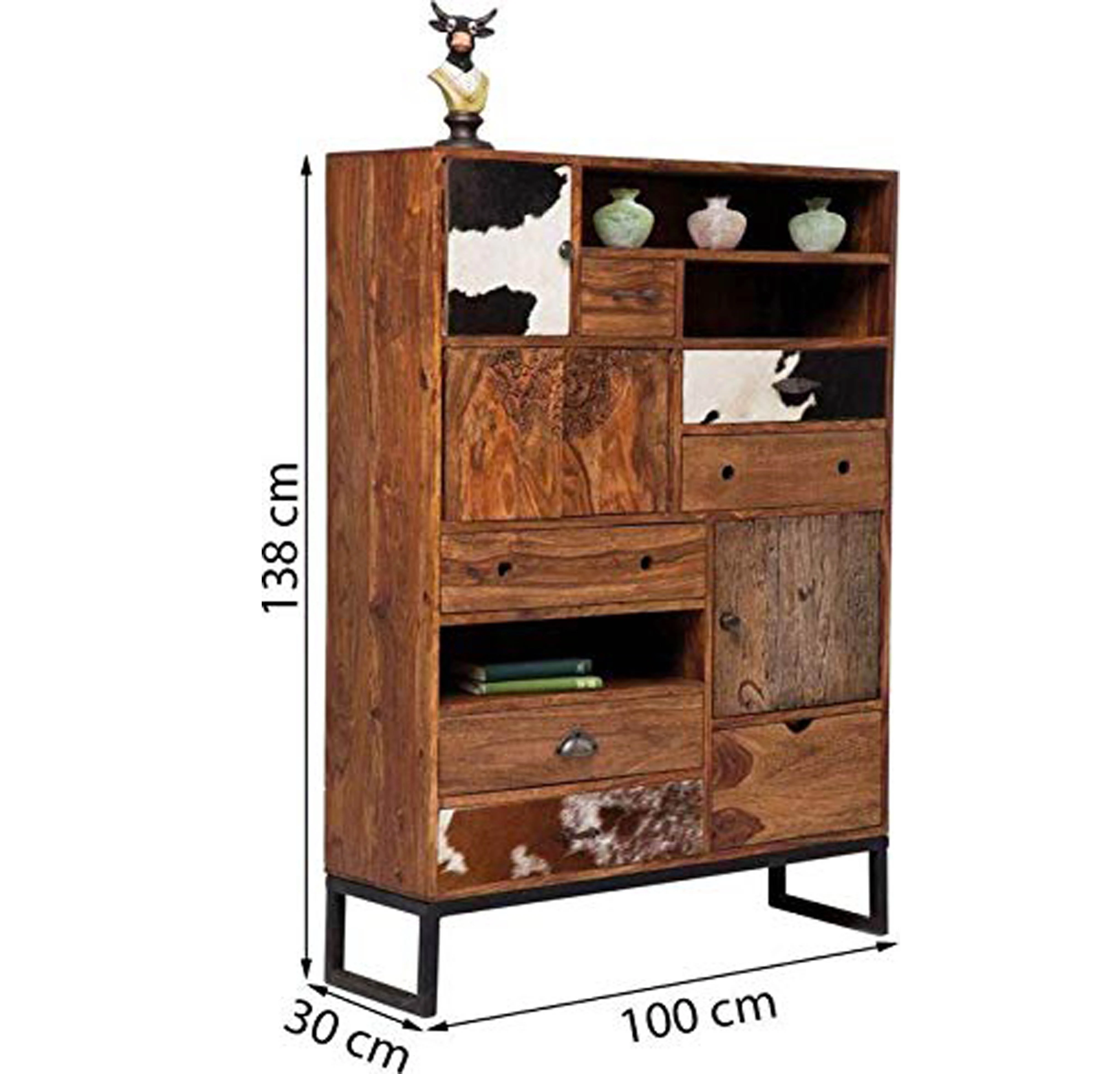 New Best Design 100% Pure Solid Mango Wood Brown Color Cabinet Rodeo 3 Doors  8 Drw Kare Design