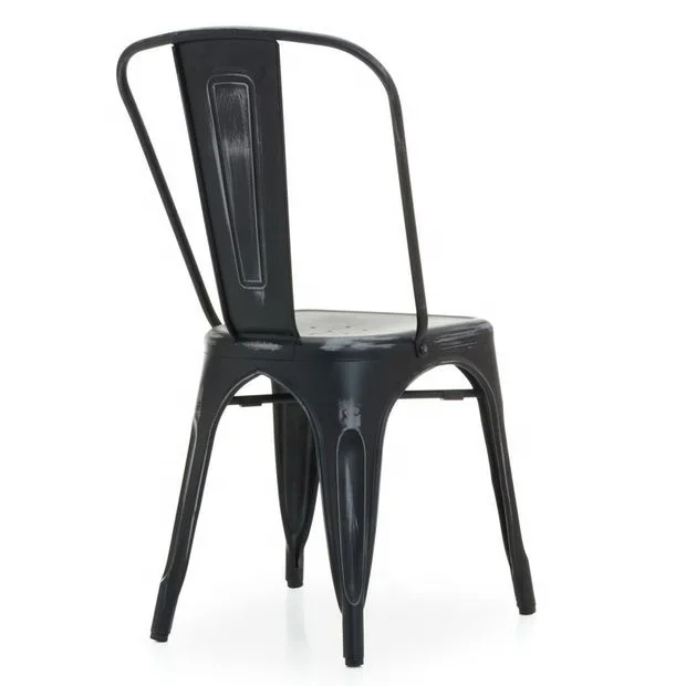Vintage Industrial Bistro Cafe Metal Chair French Style Hotel Dining Chair Restaurant Metal Iron Chair Black Distress Finish