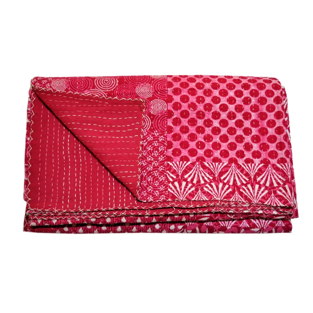 Индийское одеяло kantha плед ручной работы с принтом ручная работа Хлопковое покрывало двустороннее KQSP067
