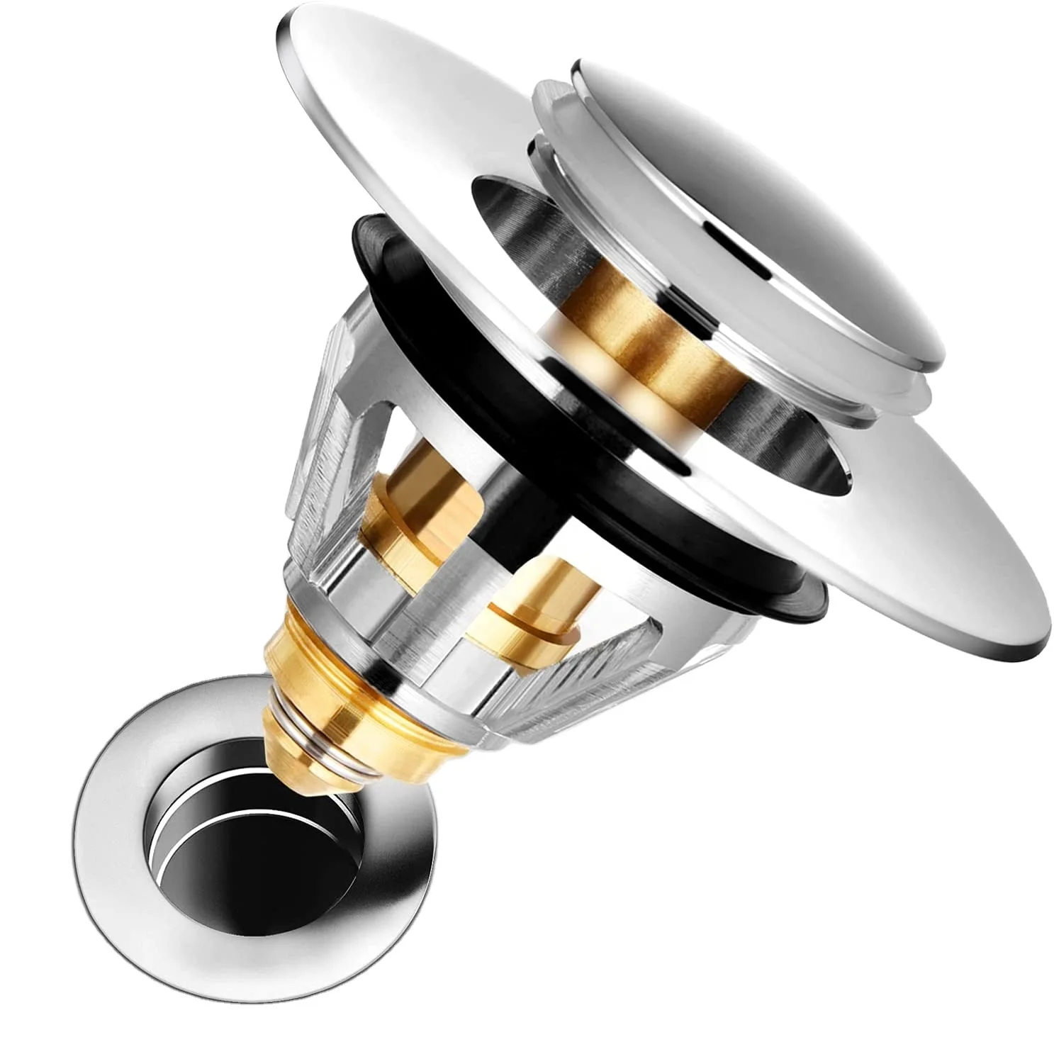 Gagal Upgrade Stainless Steel Bathroom Sink Stopper Anti-Clogging Basin Drain Stopper with Filter Basket Pop-up Plug