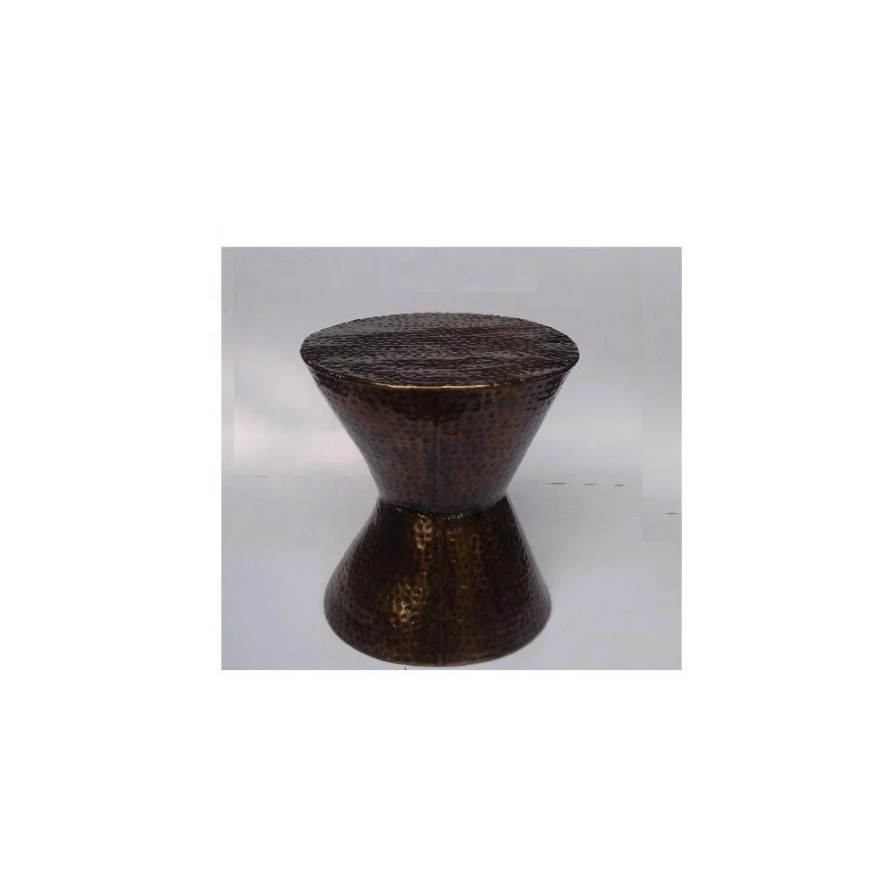 SMALL ALUMINIUM STOOL GREY COLOR SQUARE SHAPE. Modern Metal Accent Coffee Table Drum Shape With Round Top For Garden & Living Ro