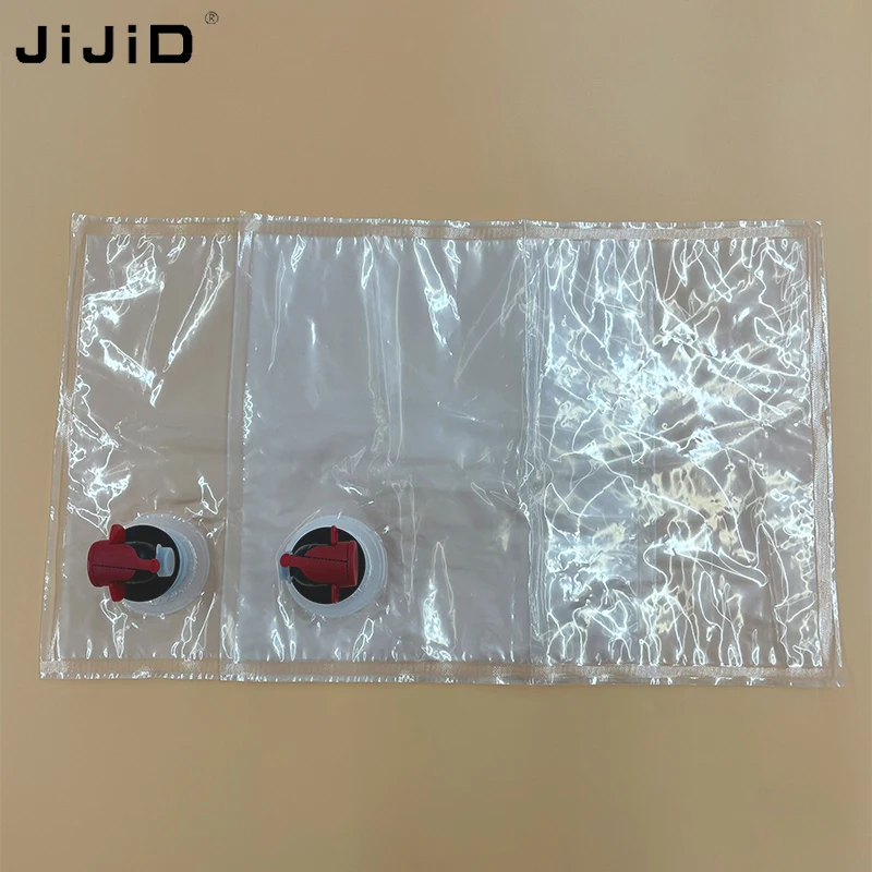 JIJID Leakproof BIB Bag In Box With Butterfly Valve Transparency Red Wine Packaging For 3L 5L Wine Bag In Box