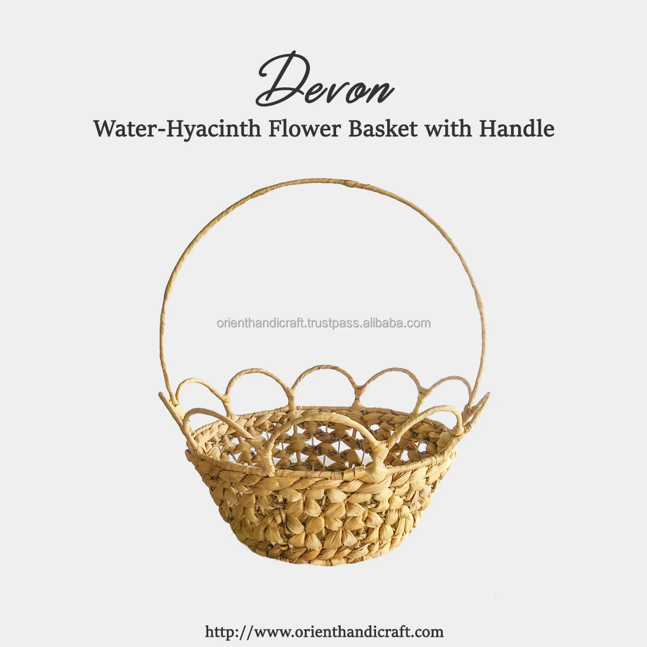 The Best Choice DEVON Natural Water Hyacinth Flower and Fruit Basket with Handle For Picnic