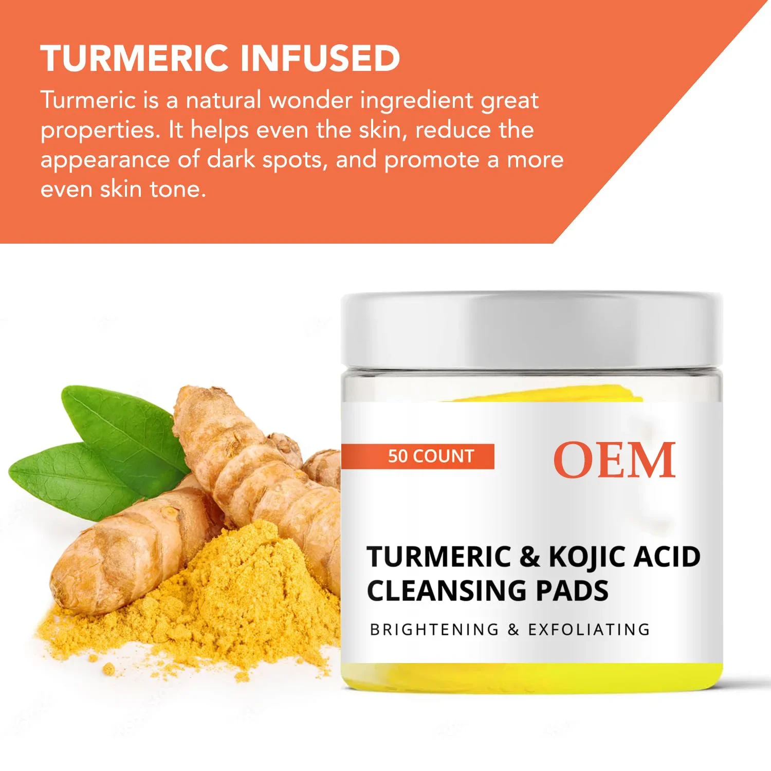OEM ODM Turmeric Cleansing Pads Kojic Acid Cleansing Pads Brightening Whitening Exfoliating Dark Spots Cleanser pads customized